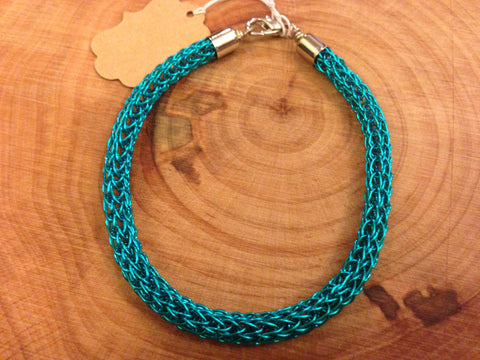 braided green wire bracelet - viking knit