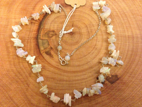 opal chips necklace with sterling silver - 18"