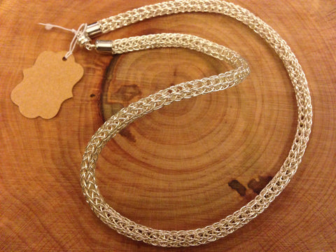 braided silver wire necklace - viking knit - 17"