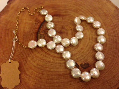 coin white pearl with 10K gold clasp - 19"