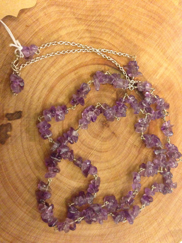 double strand  amethyst + sterling silver chain and clasp - 20"