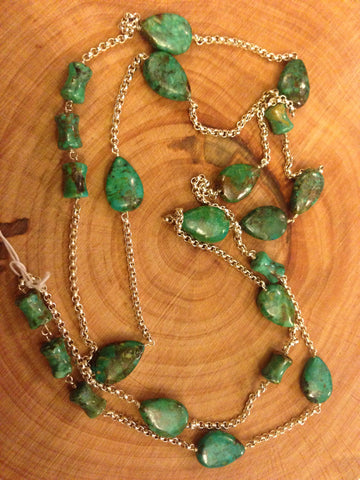 african turquoise + sterling silver chain - 35"