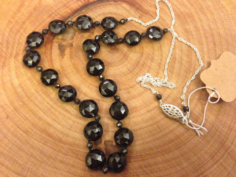 faceted black garnet + sterling silver chain & clasp - 20"