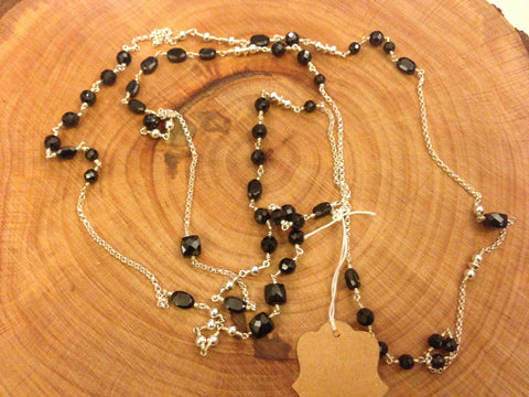 long faceted black garnet + sterling silver chain & clasp - 40"