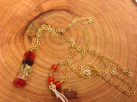 gold filled chain with 5 different gems pendant - 28"